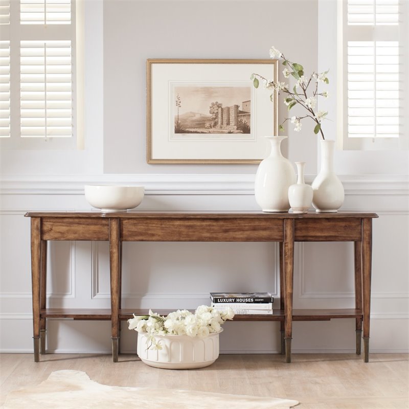 Beaumont Lane 2-Drawer Traditional Wood Console Table with Shelf in Brown