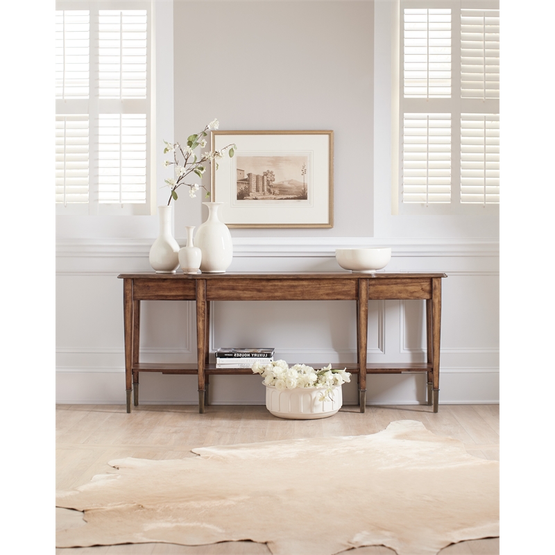 Beaumont Lane 2-Drawer Traditional Wood Console Table with Shelf in Brown