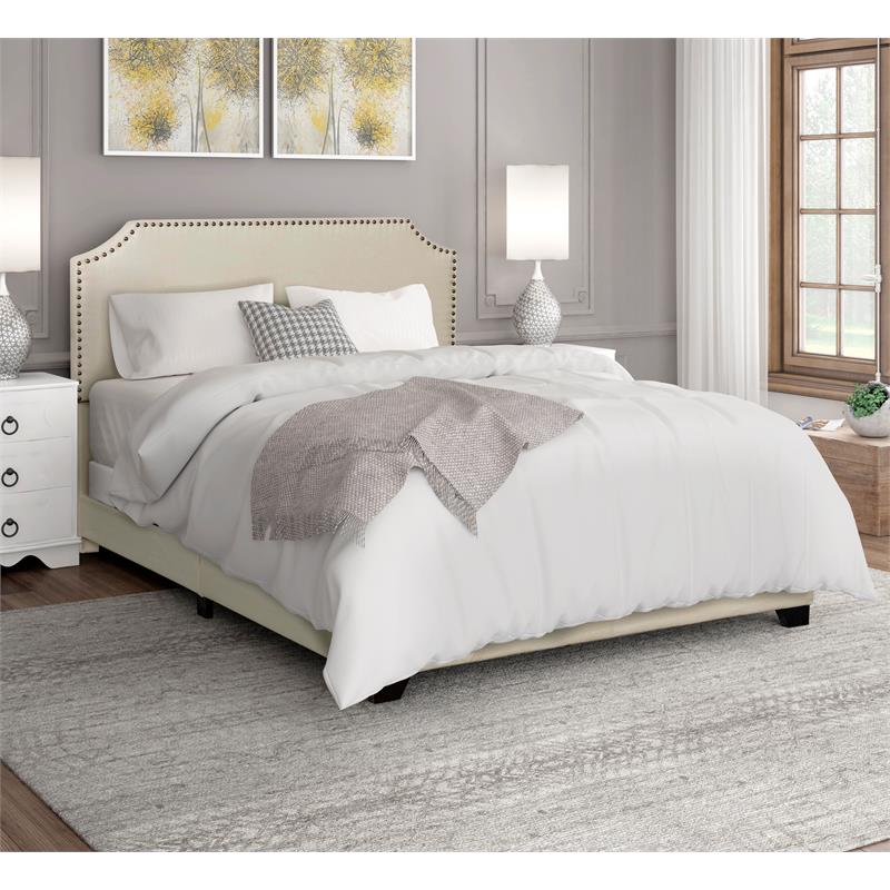 Beaumont Lane Clipped Corner Queen Upholstered Bed in Linen Beige ...