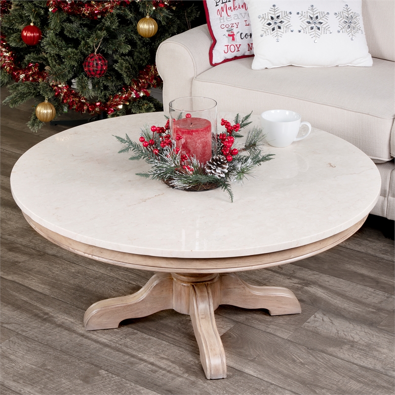 Beaumont Lane Transitional Wood Marble Coffee Table in Sandalwood