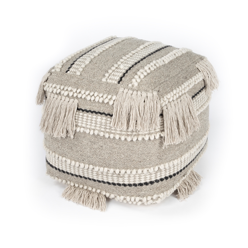 Beaumont Lane Fabric Wooven Pouffe in Gray