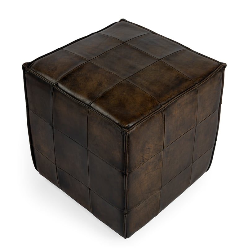 Beaumont Lane Dark Brown Leather Ottoman