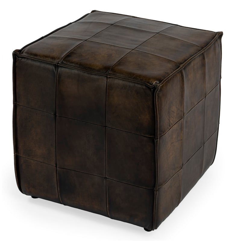 Beaumont Lane Dark Brown Leather Ottoman