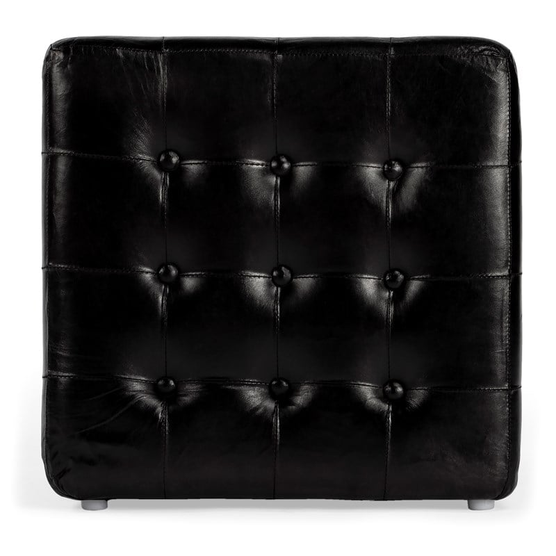 Beaumont Lane Leather Black Ottoman Cube 18