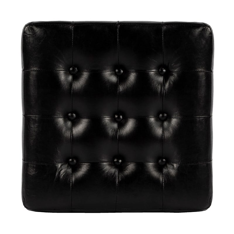 Beaumont Lane Leather Black Ottoman Cube 18