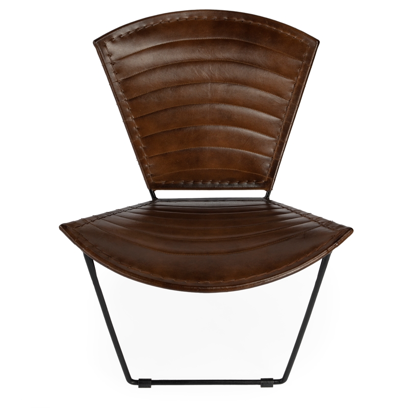 Beaumont Lane Iron & Leather Accent Chair in Borwn