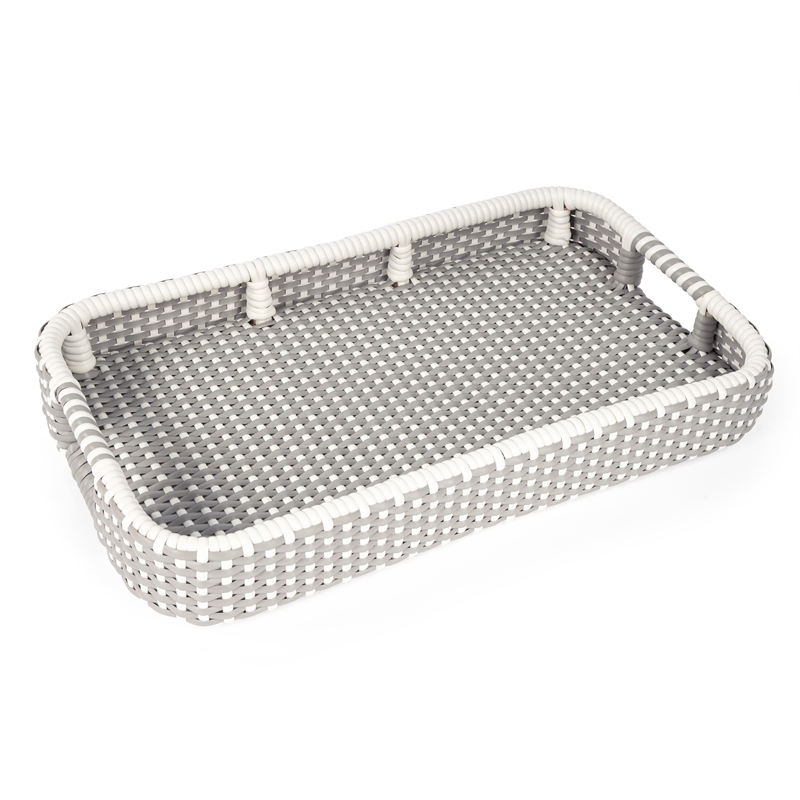 Beaumont Lane Grey & White Rattan Bar Cart