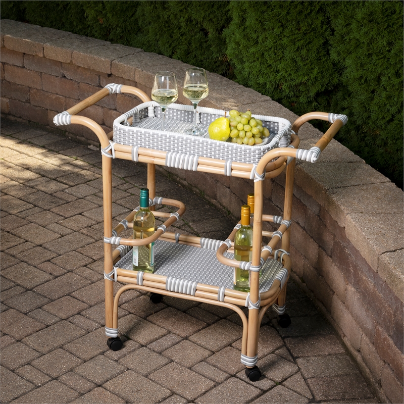 Beaumont Lane Grey & White Rattan Bar Cart