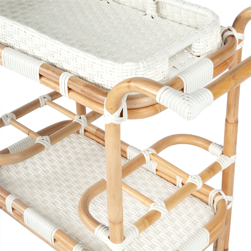 Beaumont Lane Rattan White Bar Cart Rectangular 34.5