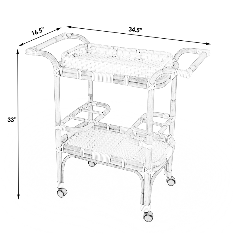 Beaumont Lane Rattan White Bar Cart Rectangular 34.5