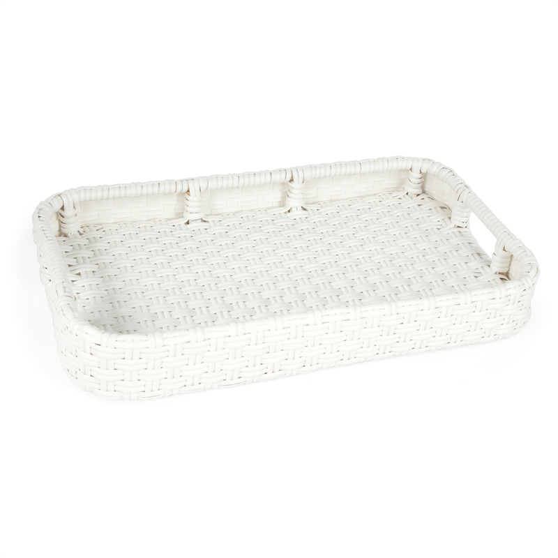 Beaumont Lane Rattan White Bar Cart Rectangular 34.5