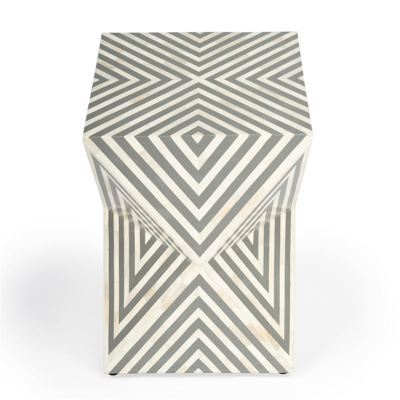 Beaumont Lane White and Grey Bone Inlay End Table