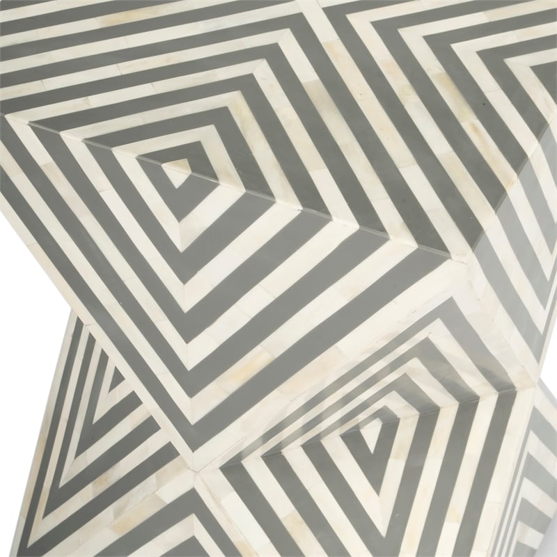 Beaumont Lane White and Grey Bone Inlay End Table