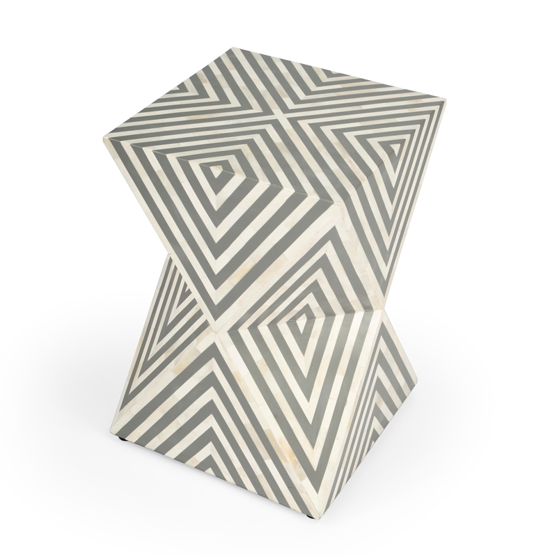 Beaumont Lane White and Grey Bone Inlay End Table