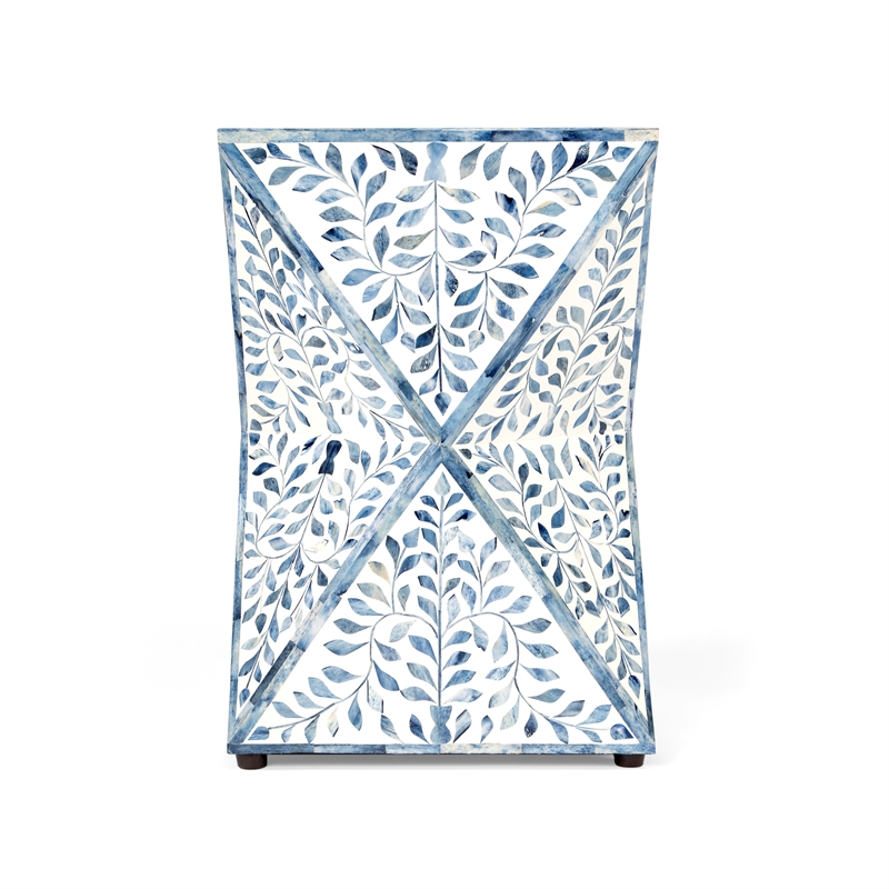 Beaumont Lane White and Blue Bone Inlay End Table
