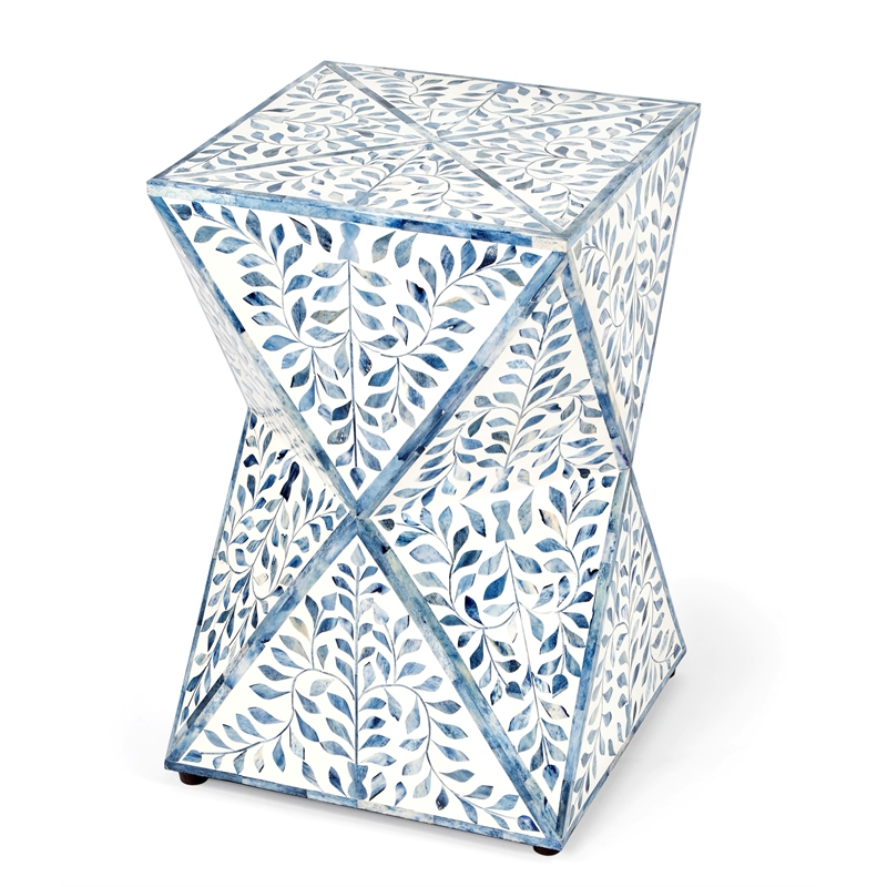 Beaumont Lane White and Blue Bone Inlay End Table