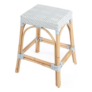 Beaumont Lane 24.5&quot Transitional Rattan Counter Stool in White/Sky Blue