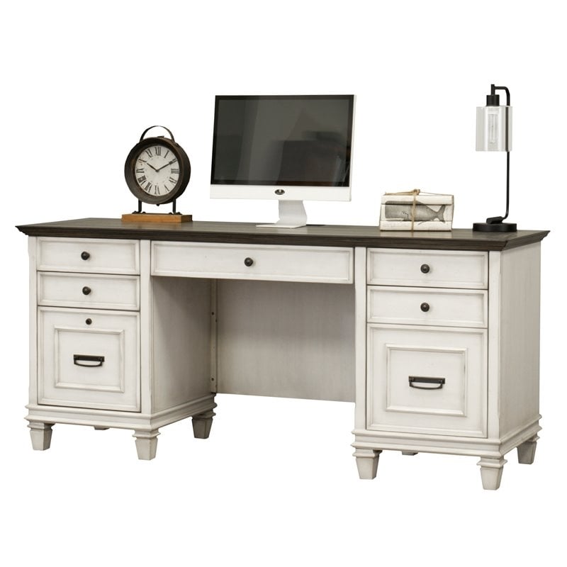 Beaumont Lane Farmhouse Wood Double Pedestal Desk Executive Desk in White/Gray
