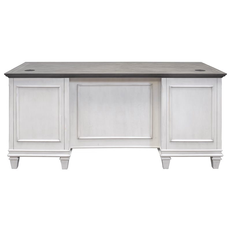 Beaumont Lane Farmhouse Wood Double Pedestal Desk Executive Desk in White/Gray