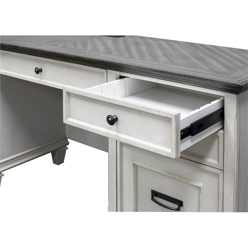 Beaumont Lane Farmhouse Wood Double Pedestal Desk Executive Desk in White/Gray