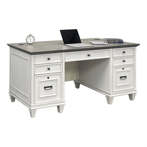 Beaumont Lane Farmhouse Wood Double Pedestal Desk Executive Desk in White/Gray