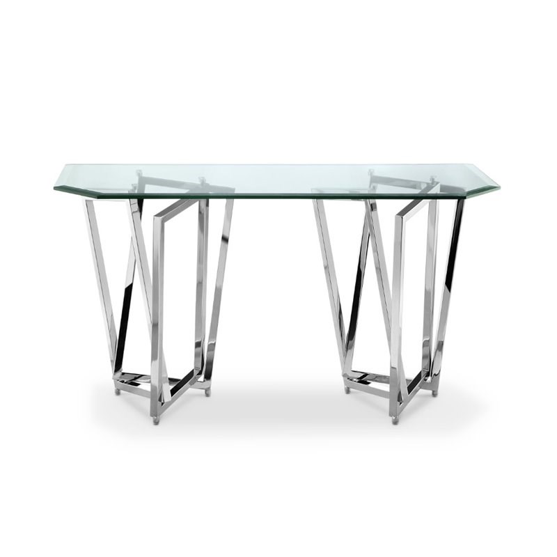 Beaumont Lane Contemporary Square Octagonal Console Table in Nickel
