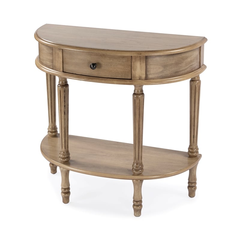 Beaumont Lane Contemporary Wood Demilune Console Table in Antique Beige