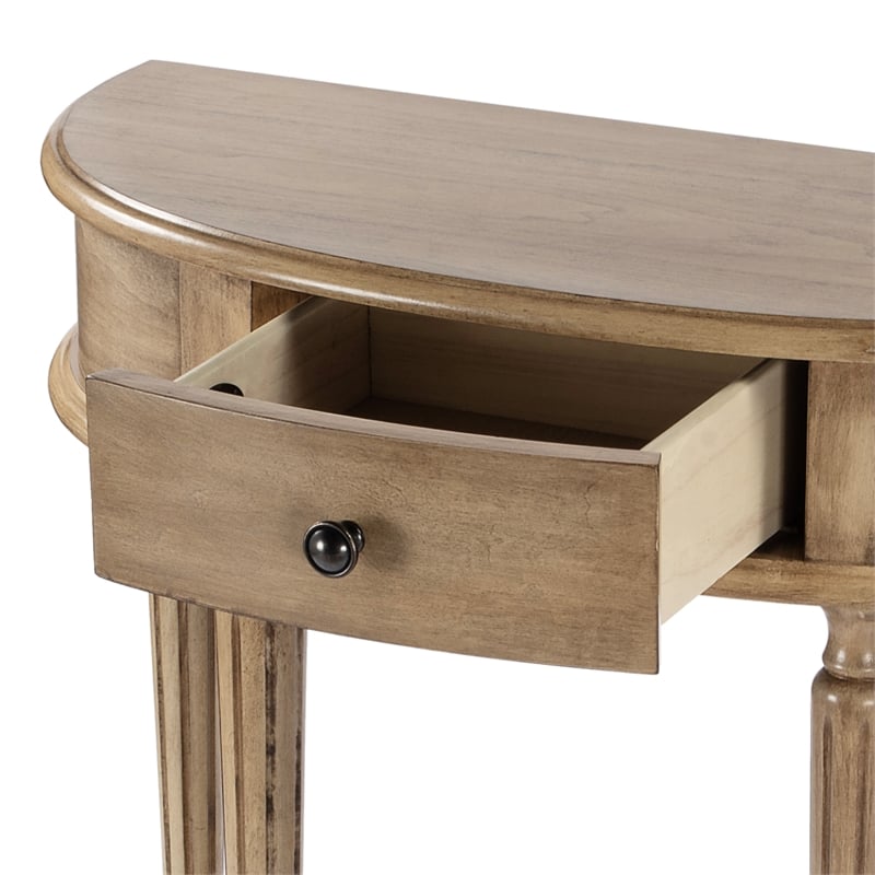 Beaumont Lane Contemporary Wood Demilune Console Table in Antique Beige