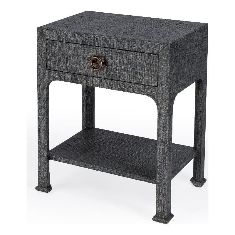 Beaumont Lane Hand-wrapped Woven Raffia Nightstand in Charcoal
