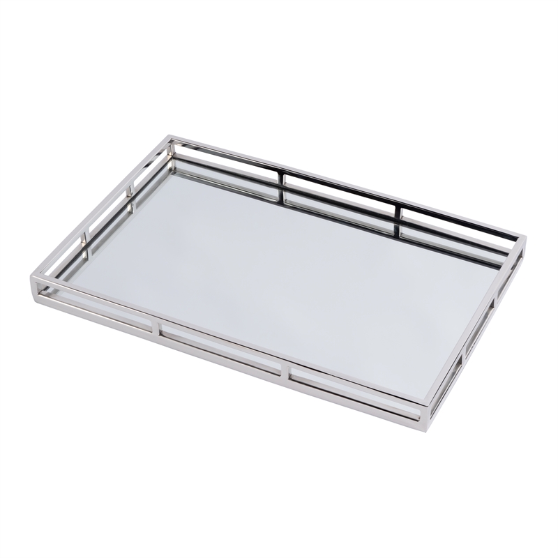 Beaumont Lane Contemporary Stainless Steel And Mirrored Serving Tray in Silver