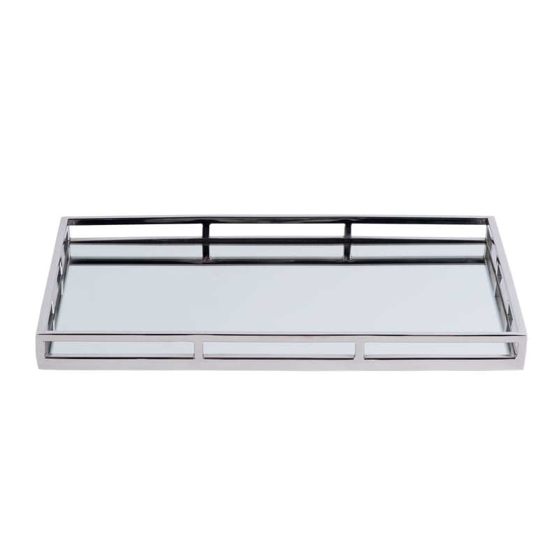 Beaumont Lane Contemporary Stainless Steel And Mirrored Serving Tray in Silver