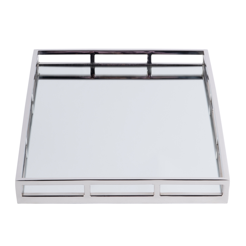 Beaumont Lane Contemporary Stainless Steel And Mirrored Serving Tray in Silver