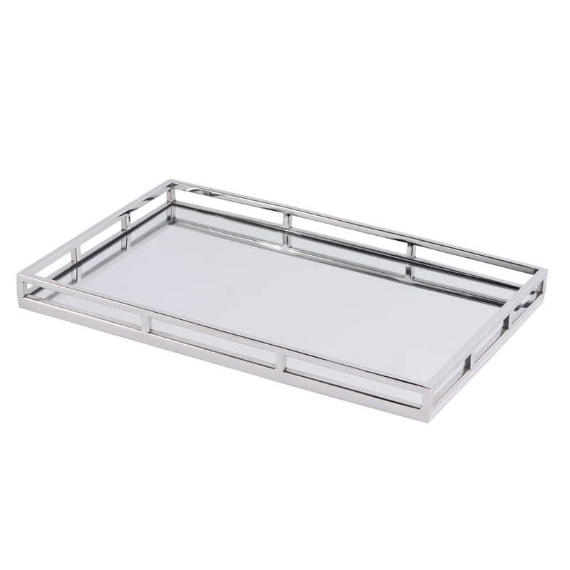 Beaumont Lane Contemporary Stainless Steel And Mirrored Serving Tray in Silver
