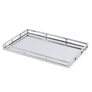 Beaumont Lane Contemporary Stainless Steel And Mirrored Serving Tray in Silver