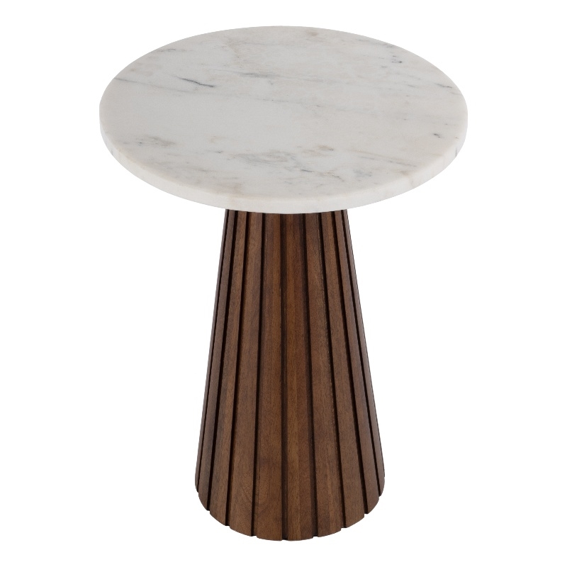Beaumont Lane Contemporary Marble and Wood Side Table in Marble and Metal