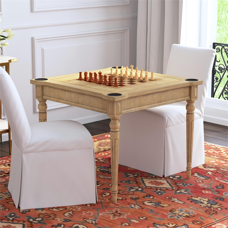 Beaumont Lane Transitional Antique Beige Multi-Game Card Table