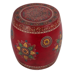Beaumont Lane Traditional 17&quot Round Hand Painted Iron Drum Side Table - Red