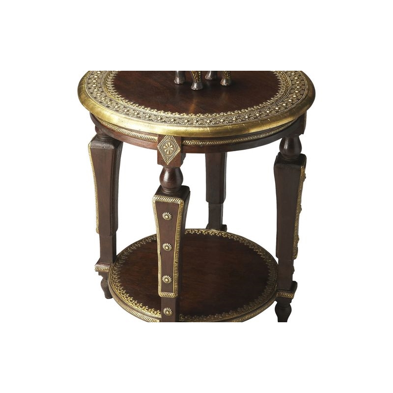 Beaumont Lane Transitional Round Wood Brass Accent Table in Brown