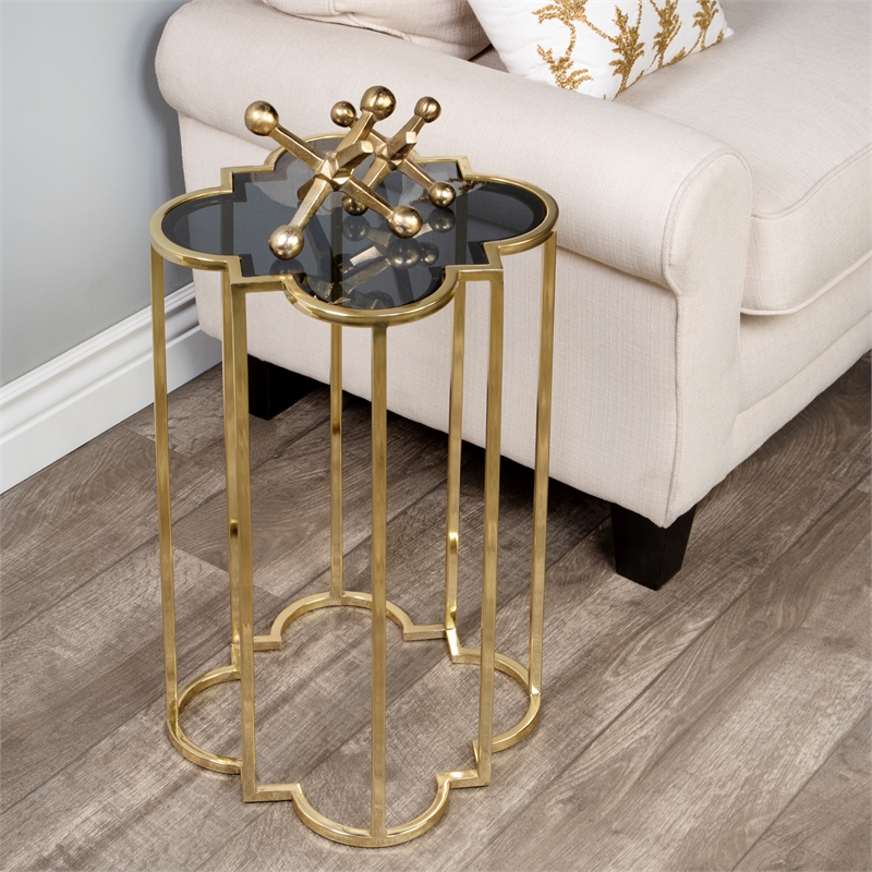 Beaumont Lane Modern Stainless Steel Accent Table in Black/Gold