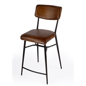 Beaumont Lane Modern 26&quot Square Leather Counter Stool in Brown