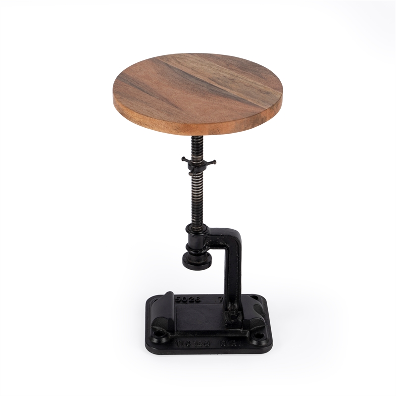 Beaumont Lane Modern Adjustable Metal Pedestal Side Table in Brown