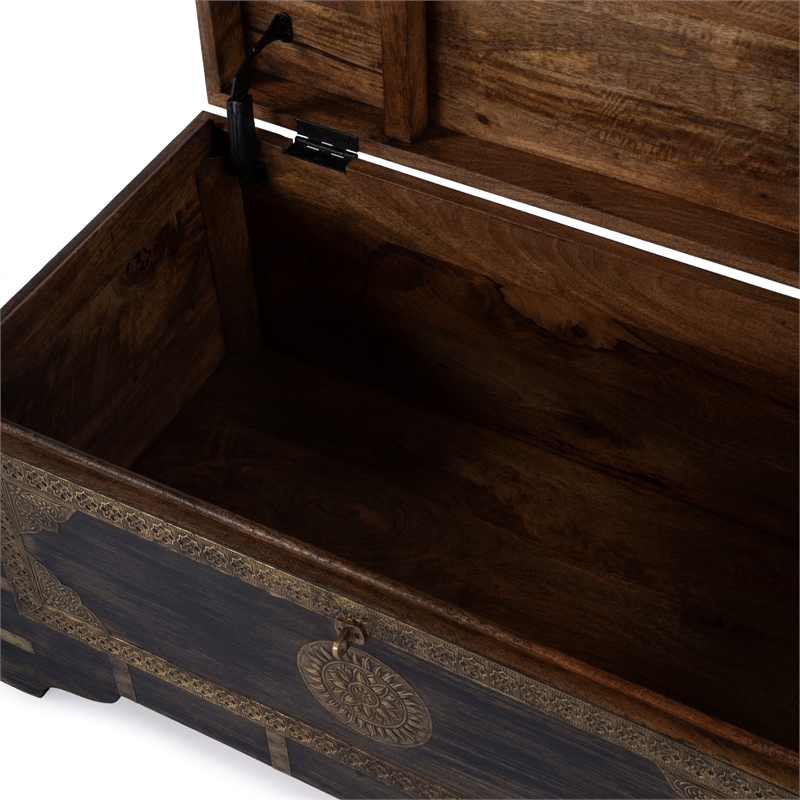 Beaumont Lane Transitional Brass Inlay Trunk Coffee Table - Antique Coffee