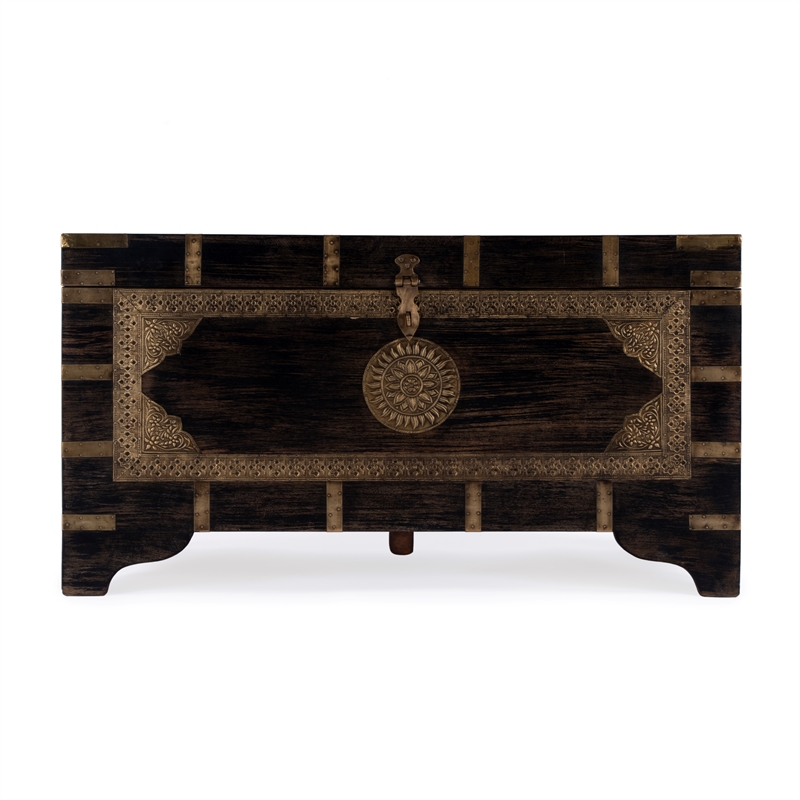 Beaumont Lane Transitional Brass Inlay Trunk Coffee Table - Antique Coffee