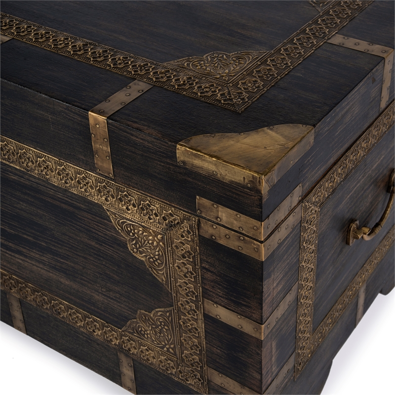 Beaumont Lane Transitional Brass Inlay Trunk Coffee Table - Antique Coffee
