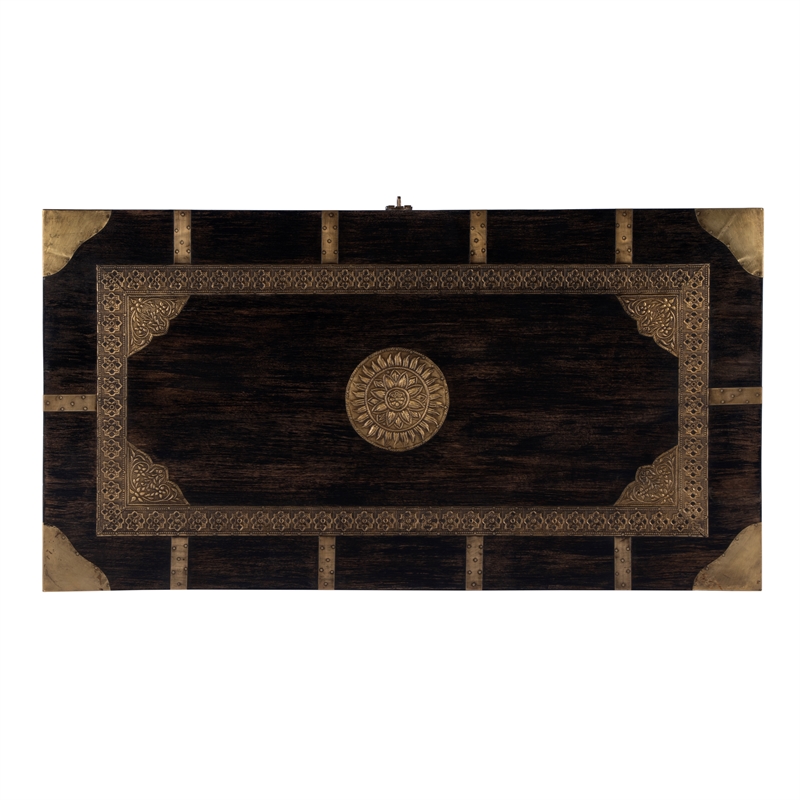Beaumont Lane Transitional Brass Inlay Trunk Coffee Table - Antique Coffee