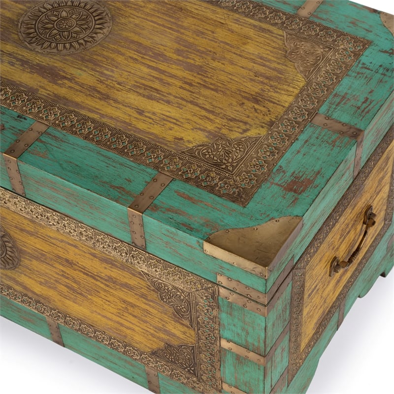Beaumont Lane Mango Wood Blue Coffee Table Rectangular Hand-Painted 32