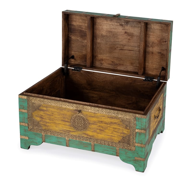 Beaumont Lane Mango Wood Blue Coffee Table Rectangular Hand-Painted 32