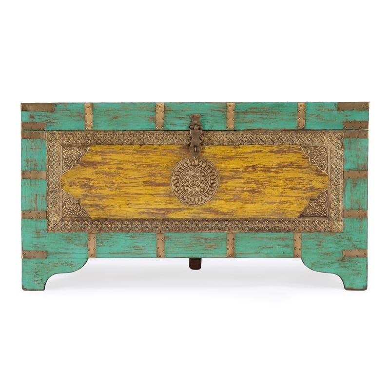 Beaumont Lane Mango Wood Blue Coffee Table Rectangular Hand-Painted 32