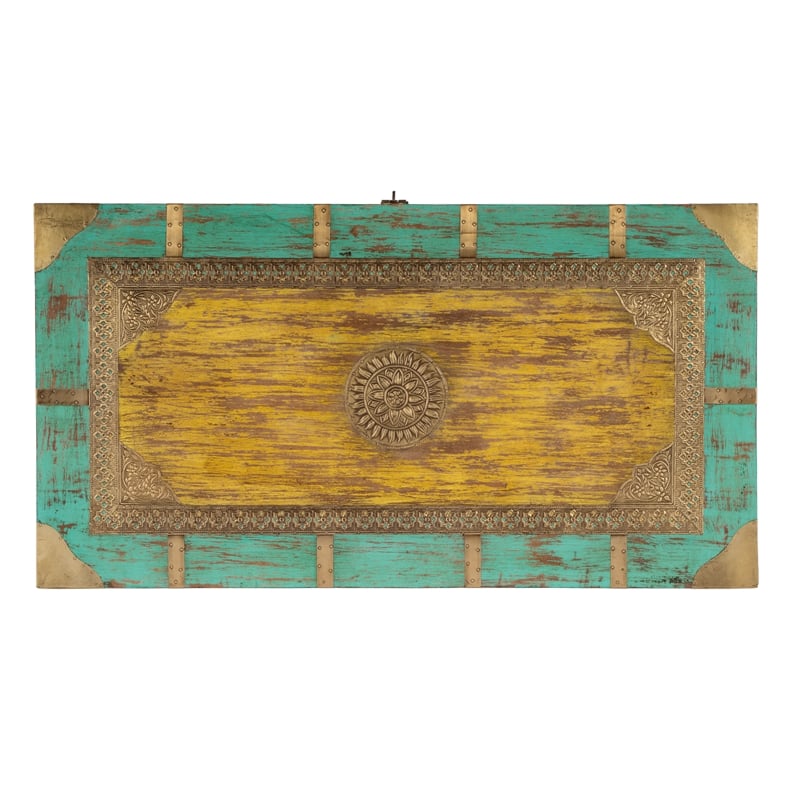 Beaumont Lane Mango Wood Blue Coffee Table Rectangular Hand-Painted 32