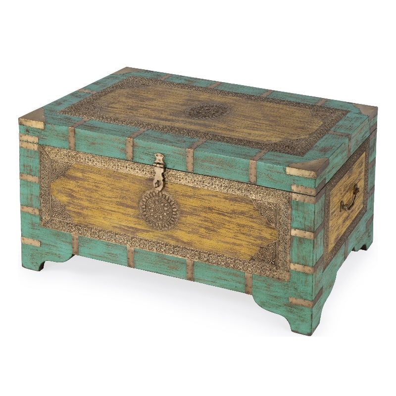 Beaumont Lane Mango Wood Blue Coffee Table Rectangular Hand-Painted 32